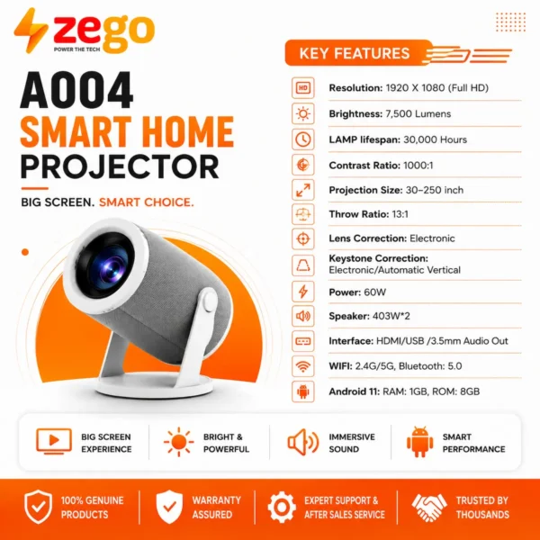 ZEGO A004 Smart Projector Specification– Buy Online India